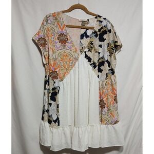 Bucketlist Floral‎ Print Mini Dress Bohemian Tunic Top Short Sleeve